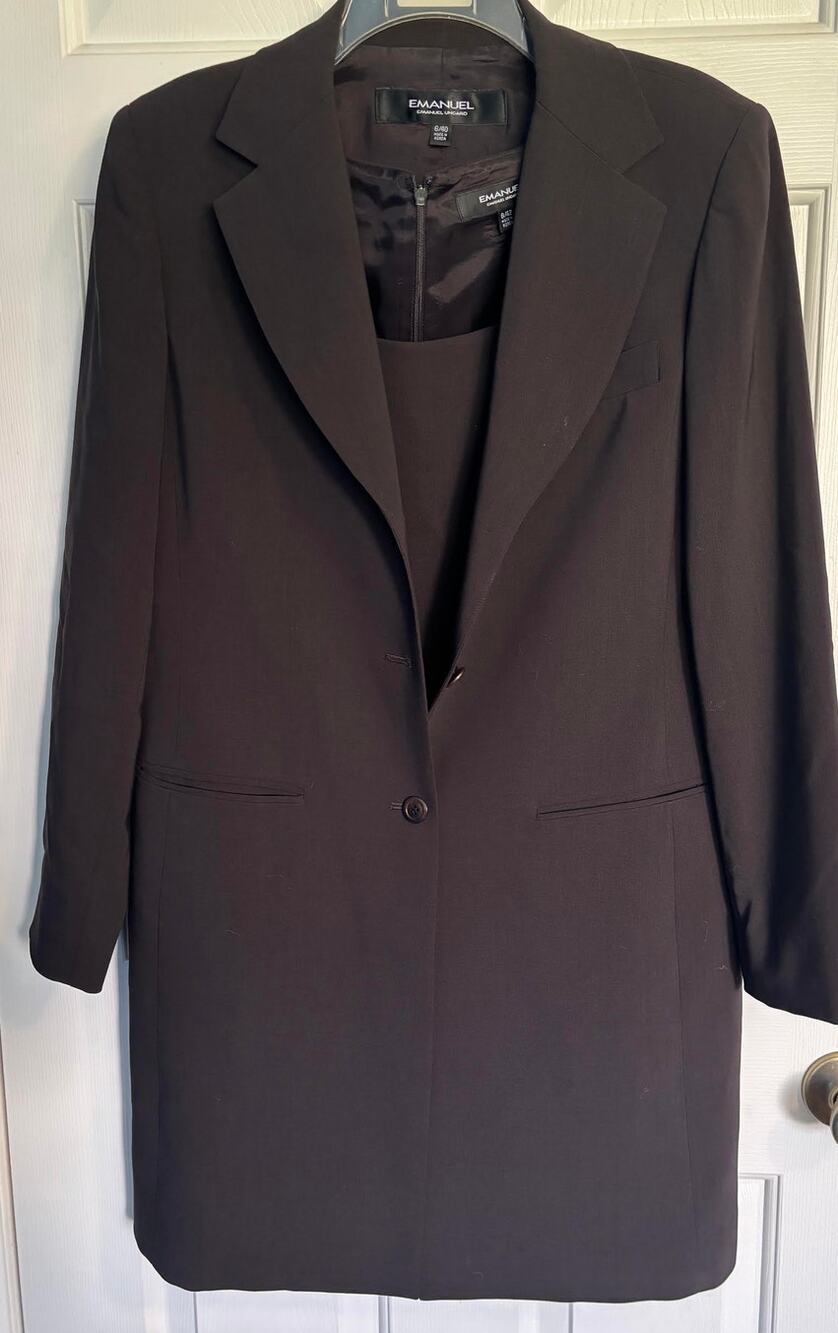 Emanuel Ungaro Dress Blazer Suit Set Vintage Brown Longline Jacket 6 Sheath 8